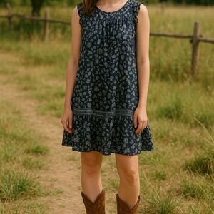 Joie Women's Sz M sleeveless knee length shift dress black floral silk Crew neck